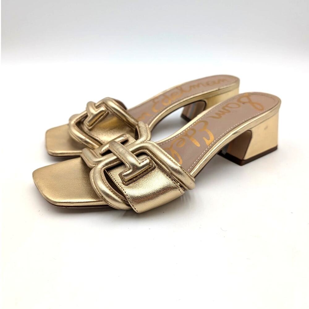 Sam Edelman Waylon Block Heel Slide Sandals Women's Gold Size US7.5M EU38
